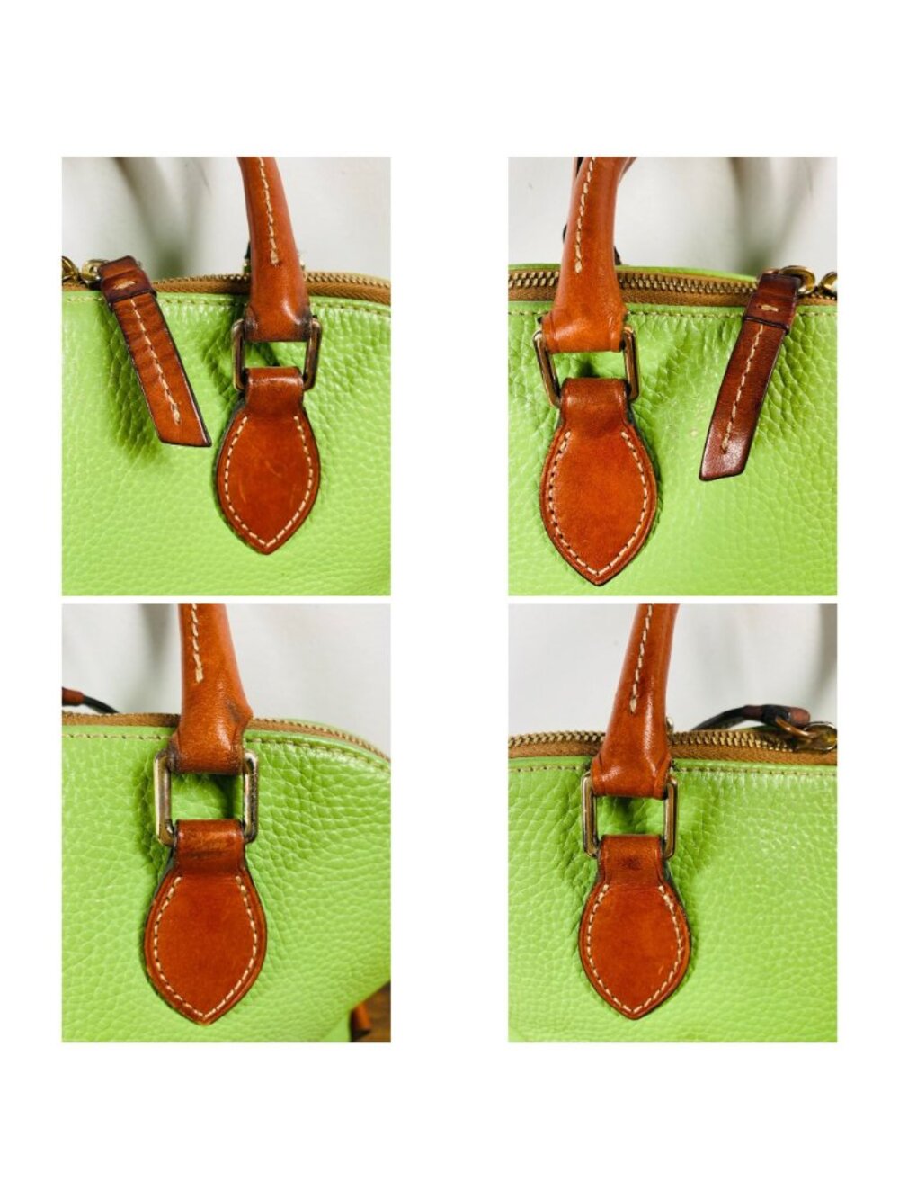 Vintage Dooney & Bourke Zip Zip Satchel Green & Brown Leather Handbag - Picture 6 of 16